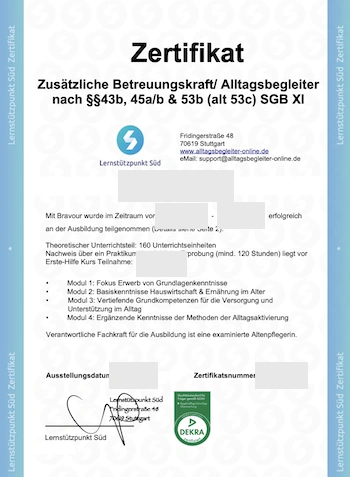 Zertifikat zusätzliche Betreuungskraft und Alltagsbegleiter