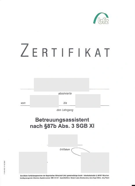 Zertifikat Betreuungsassistent
