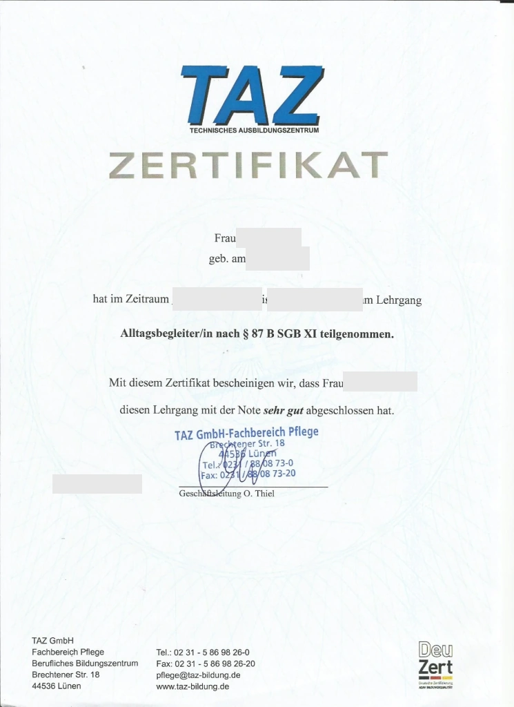 Zertifikat Alltagsbegleitung